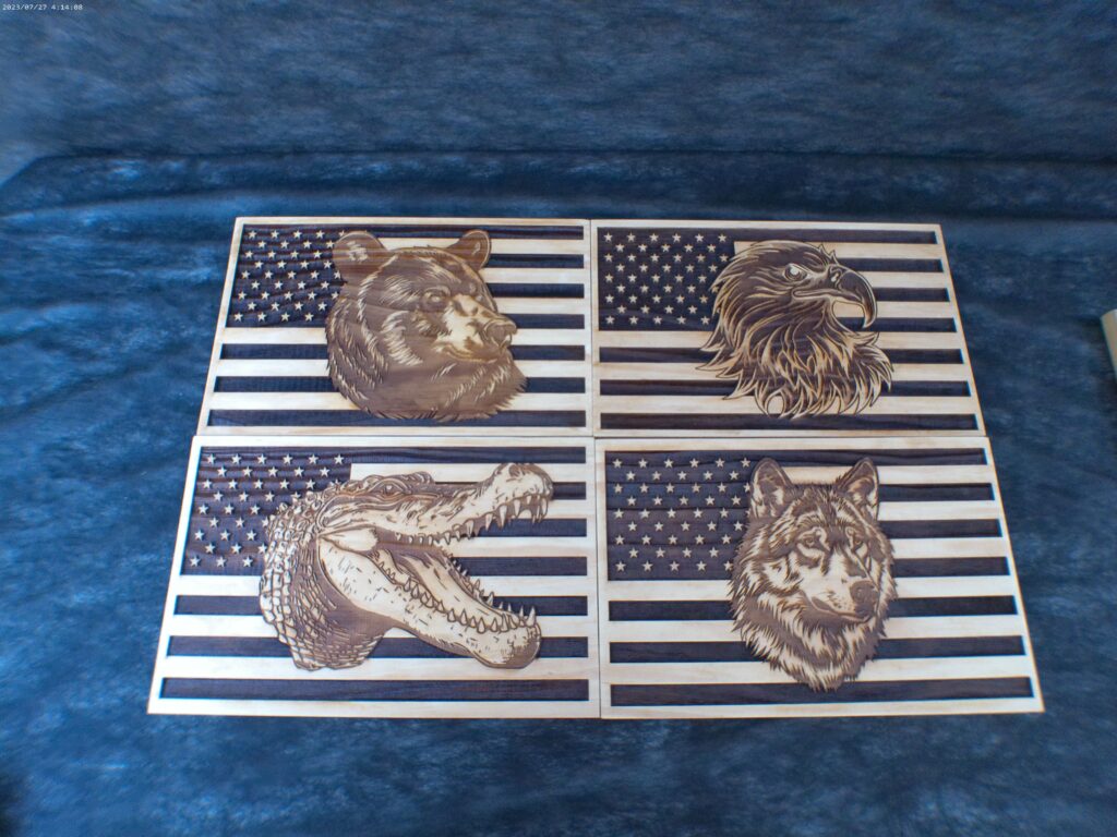 Deep Engraved 4 Flags Bear Eagle Crocodile Wolf